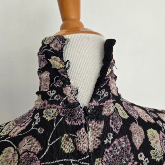 Cinq a Sept Kourt Midi Dress Printed Victorian High Neck Black Women 0 FLAWED - Picture 8 of 14